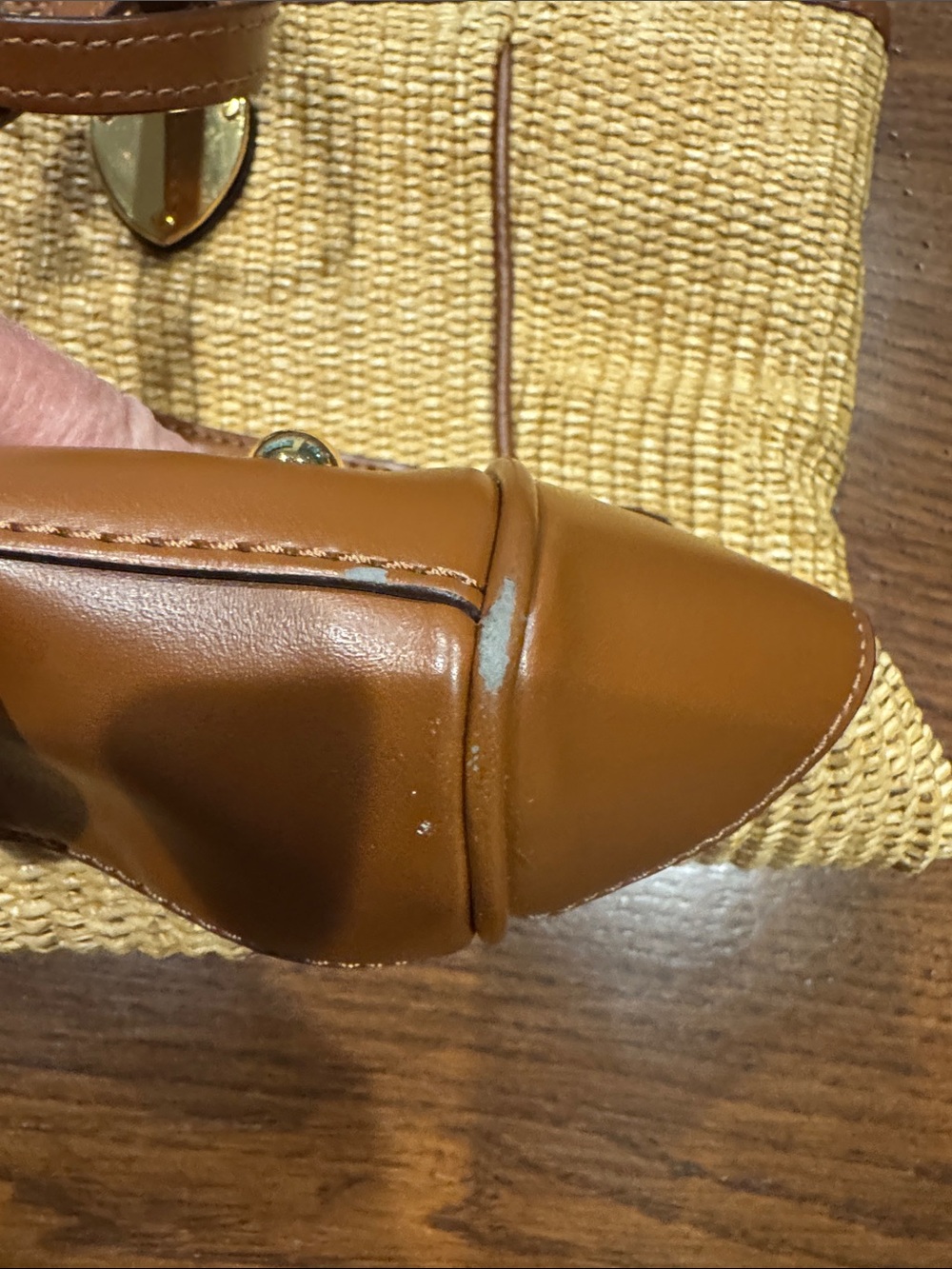 Lauren Ralph Lauren Tan Woven Straw Tote with Brown Leather Trim - Picture 17 of 17